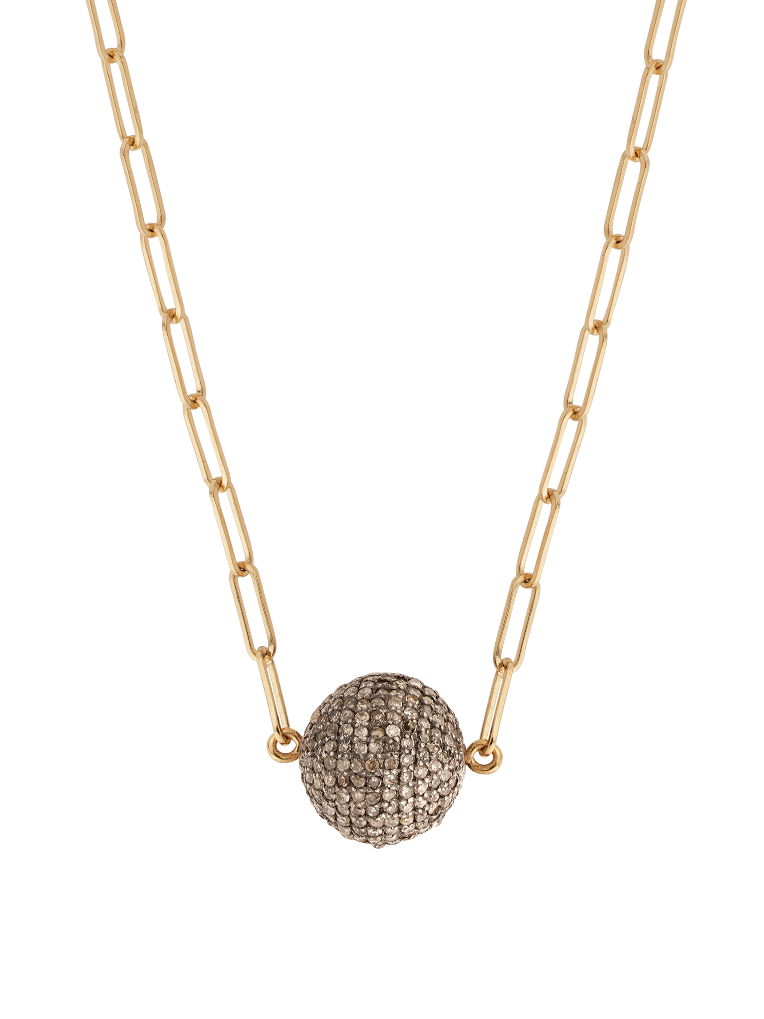 14k white gold and diamond chip ball on gold chain